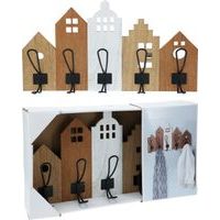 věšák 5-háčků černý kov, DOMKY, 48x25,5cm, mater.MDF