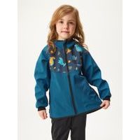 Unuo Dětská softshellová bunda bez zateplení Basic, Kobaltová, Dinosauři