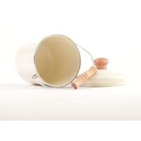 konev 1,6l na mléko KRÉMOVÁ, d12x15cm, smalt+dřevo