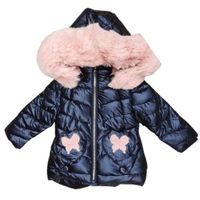 Dívčí zimní bunda tm. modrá s růžovými motýlky