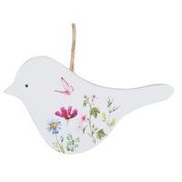 dekorace PTÁČEK bílý 13cm s květinami, závěs