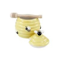 dóza 350ml, med keramika+naběračka medu dřevo