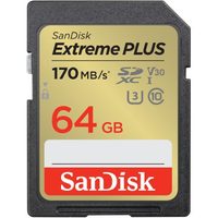 SanDisk Extreme PLUS 64 GB SDXC Memory Card 170 MB/s and 80 MB/s, UHS-I, Class 10, U3, V30
