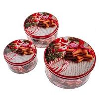 dóza plech. 3ks sada kulatá CUKROVÍ ČERVENÁ, d19,5x9cm