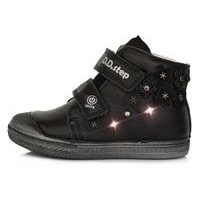 DDstep kožené kotníkové boty černé s LED blikajícími diodami