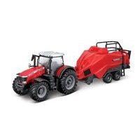 Bburago Bburago - FARMLAND, Massey Ferguson 8740S s balíkovačkou, 10 cm