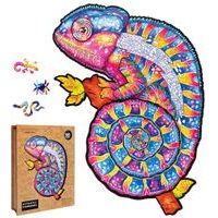 DŘEVĚNÉ BAREVNÉ PUZZLE - Hypnotický chameleon