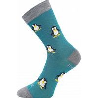 VoXX Dětské vlněné merino ponožky PENGUINIK tučňáci - modro-zelená