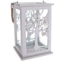 lucerna 25cm, STROM ŽIVOTA, 16x16cm, bílá, dřevo/lano