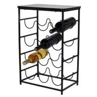 EXCELLENT HOUSEWARE Kovový stojan na víno a akátový odkládací stolek 12 lahví černá KO-HZ1240380cern