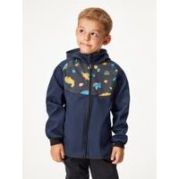 Unuo, Dětská softshellová bunda s fleecem Basic, Tm. Modročerná, Dinosauři