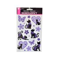 I Samolepky kočky černo-fialové s kamínky 14x21 cm