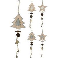 závěs HVĚZDA/STROM 12cm, dřevo, dek.