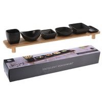 EXCELLENT HOUSEWARE Servírovací misky s bambusovým podnosem sada 7 ks černá KO-210000830