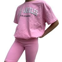 Komplet oversize triko LOS ANGELES + kraťasy pink