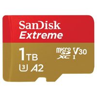 SanDisk Extreme microSDXC 1 TB + SD Adapter190 MB/s and 130 MB/s A2 C10 V30 UHS-I U3
