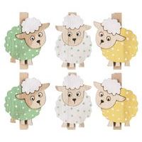 dekorace OVEČKY na kolíčku, 4cm, dřevo, 6ks