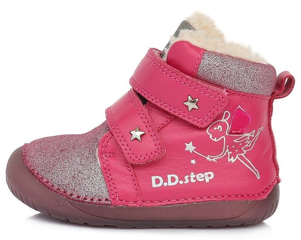 DDstep dětské zimní barefoot boty W070-929A tmavě růžová