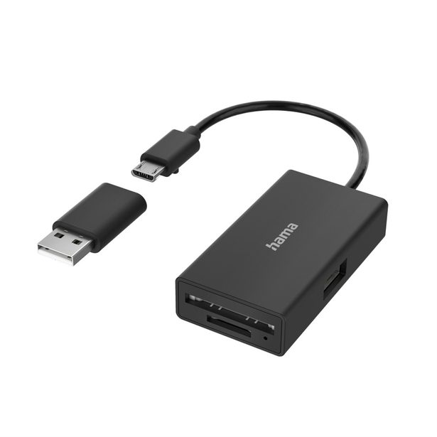 Hama USB 2.0 OTG Hub/čtečka karet, 3 porty, USB-A, microSD, včetně USB-A adaptéru