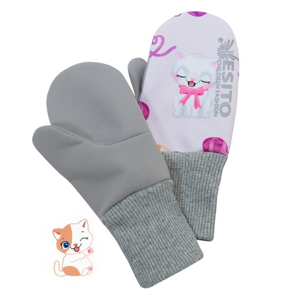 ESITO, Dětské palcové rukavice softshell, Kočička růžová