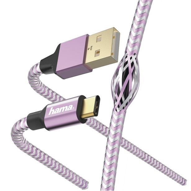 Hama kabel Reflective USB-C 2.0 typ A - typ C, 1,5 m, růžová