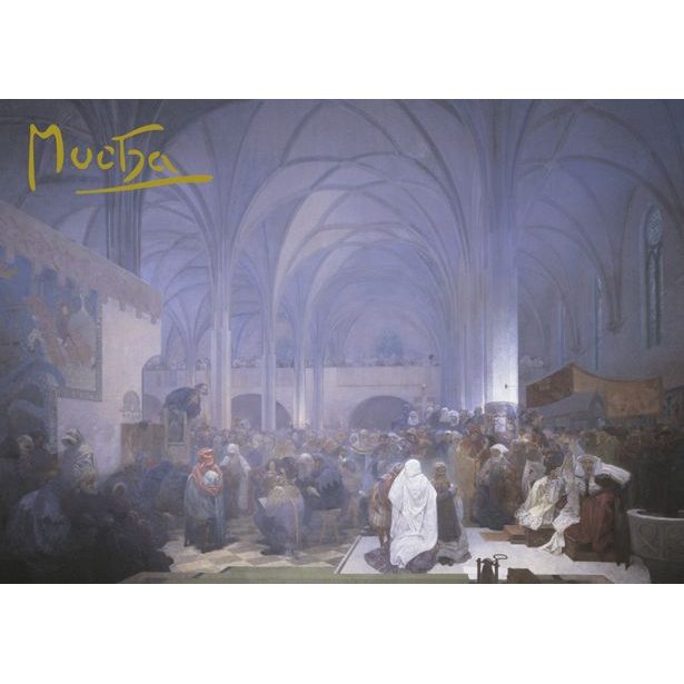 Pohled Alfons Mucha Slovanská epopej – Kázání mistra Jana Husa, krátký Baagl