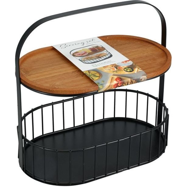 košík 2patrový, servírovací, 25,5x15cm, drát.černý, BAMBUS