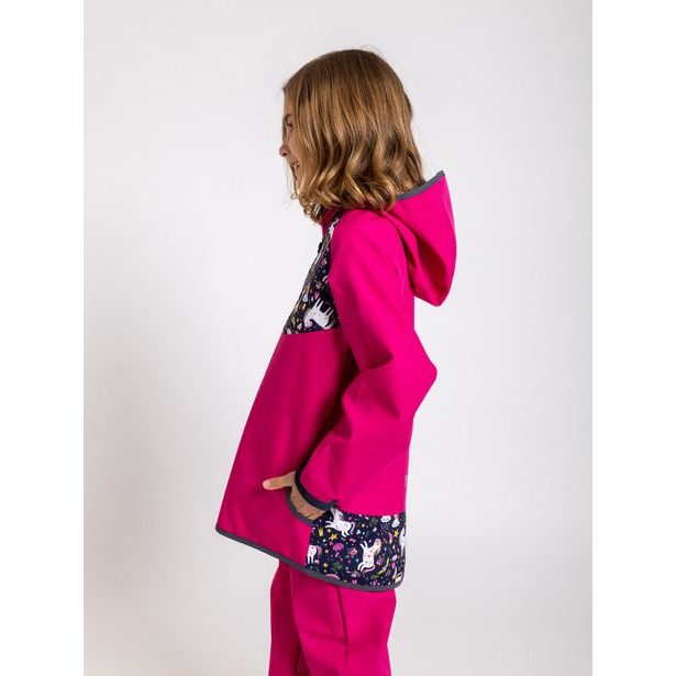 Unuo, Dětská softshellová bunda bez zateplení, Fuchsiová, Jednorožci