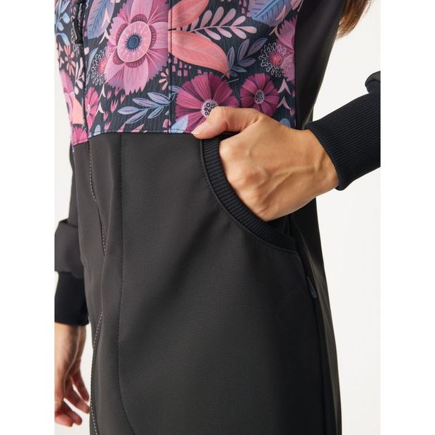 Unuo, Dámský softshellový kabát s fleecem Street, Černá, Kouzelné květiny