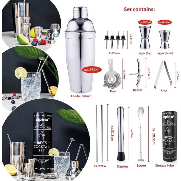 ALPINA Barmanská sada shaker nerez ocel 14 ks ED-247473
