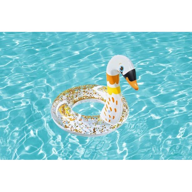 Nafukovací kruh se třpytkami - plameňák, labuť, průměr 61cm