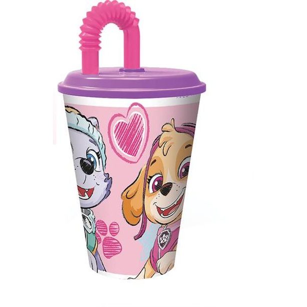 STOR KELÍMEK S BRČKEM PAW PATROL 430 ML, PLAST, RŮŽOVÁ_hamashop