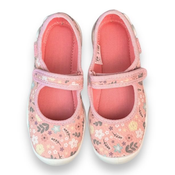 Dívčí balerínky, domácí obuv Befado - růžové, kytky