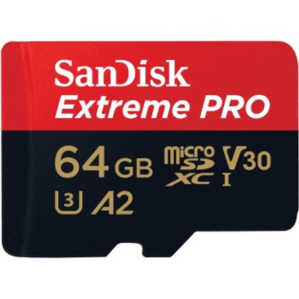 SanDisk Extreme PRO microSDXC 64 GB + SD Adapter 200 MB/s and 90 MB/s A2 C10 V30 UHS-I U3