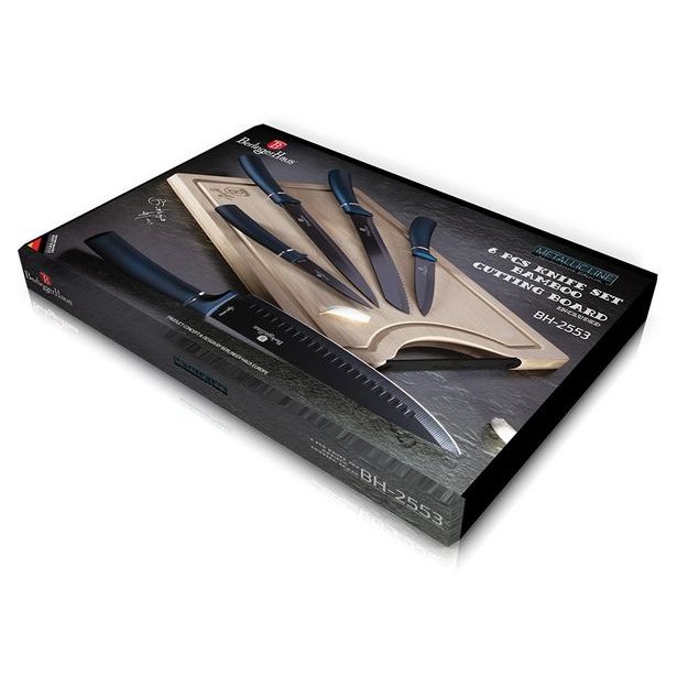 BERLINGERHAUS Sada nožů s nepřilnavým povrchem + prkénko 6 ks Aquamarine Metallic Line BH-2553