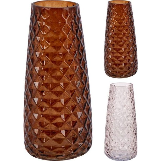 váza 10x21cm, vroubkovaná, mix barev, sklo