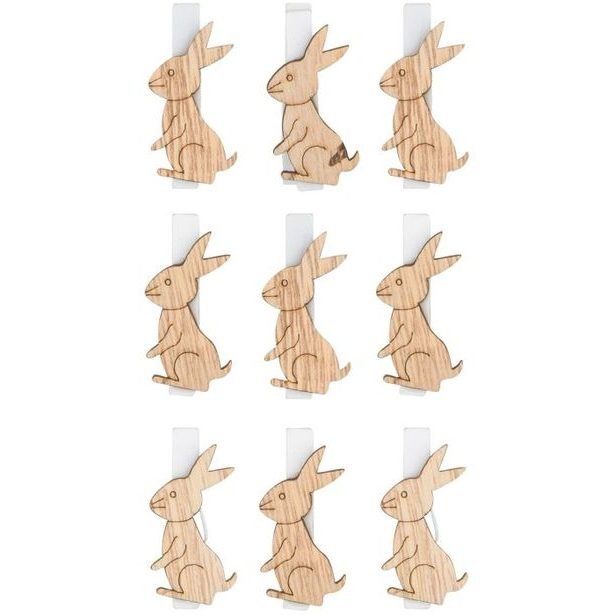 dekorace ZAJÍC na kolíčku, 4,5cm, dřevo, 9ks
