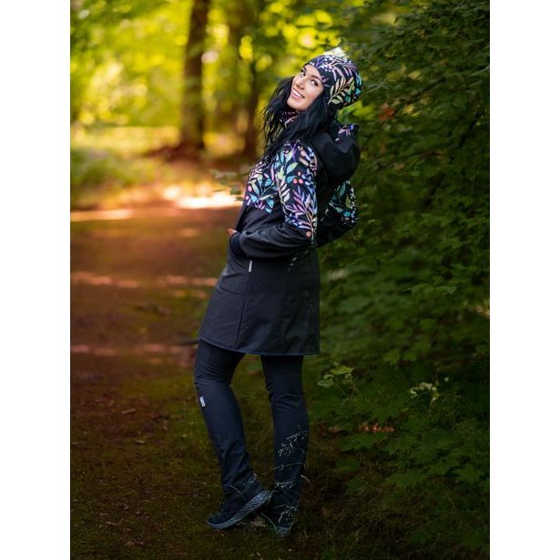 Unuo, Dámský softshellový kabát s fleecem, Černá, Podzimní bobule