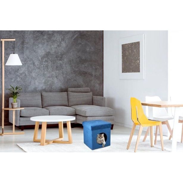 PET COMFORT Pelíšek pro kočku i psa samet 34 x 36 cm modrá ED-247501