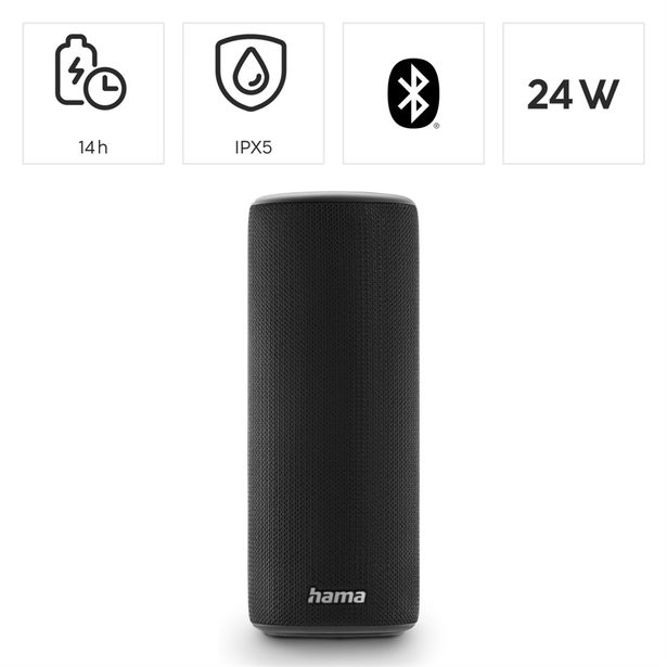 Hama Pipe 3.0, Bluetooth reproduktor, vodě odolný podle IPX5, 24 W, 10 světelných, režimů, černý