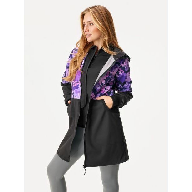 Unuo Dámský softshellový kabát s fleecem Street, Černá, Kytky