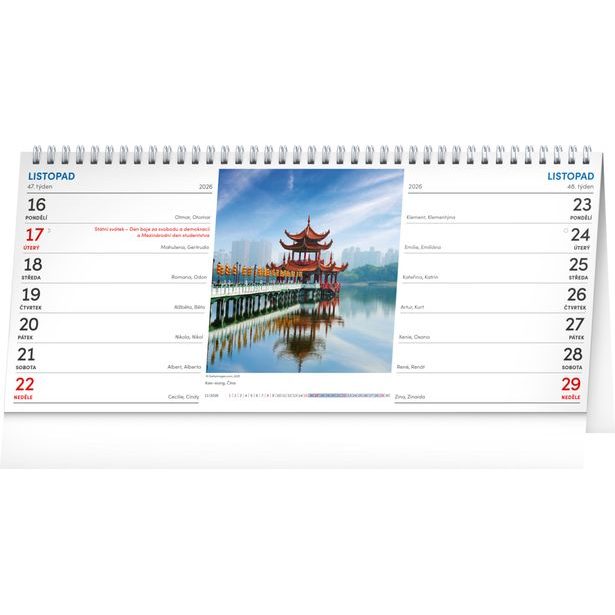 NOTIQUE Stolní kalendář Města 2026 – 14denní, 33 x 14,5 cm