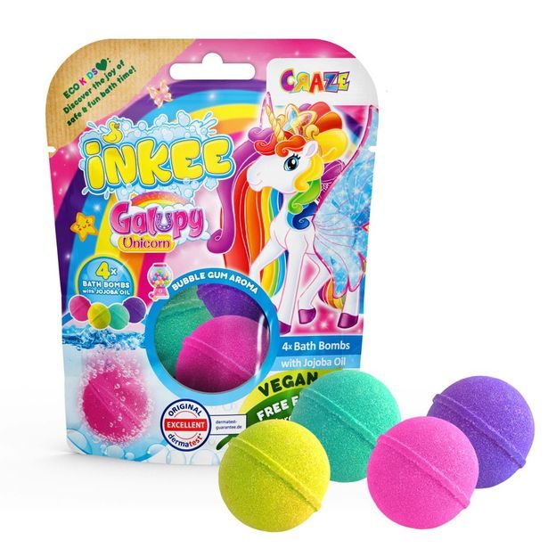 INKEE - Šumivá bomba do vany - Barvy Galupy jednorožce 4 pack