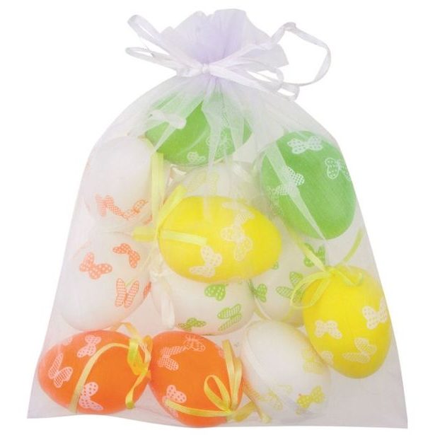 dekorace VAJÍČKA motýlci 6cm, plast, 12ks, závěs
