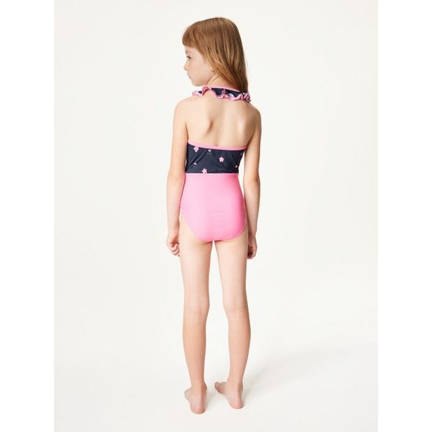 Unuo, Dívčí jednodílné plavky s UV ochranou 50+, Růžová, Květiny