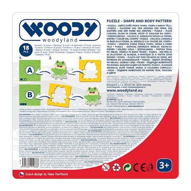 WOODY Puzzle se zvířátky, tvary-barva