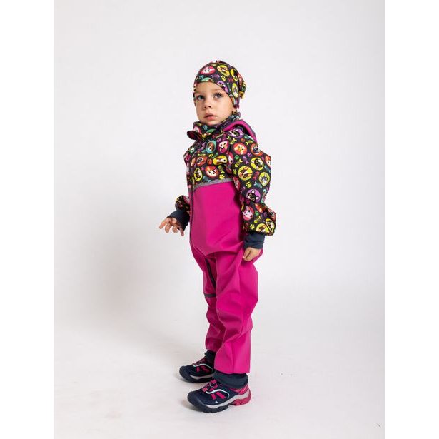 Unuo, Batolecí softshellová kombinéza s fleecem Mini, Fuchsiová, Kočka pes holka