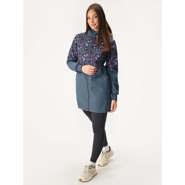 Unuo, Dámský softshellový kabát s fleecem, Žíhaná Tm. Modrá, Lístečky