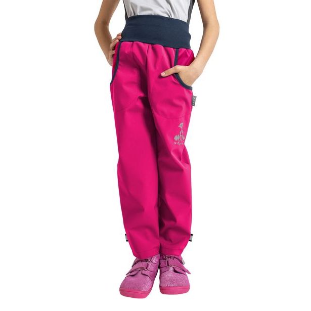 unuo softshellové kalhoty bez zateplení Fuchsiové + reflexní obrázek Evžen (Softshell kids trousers, no insulation, fuchsia)