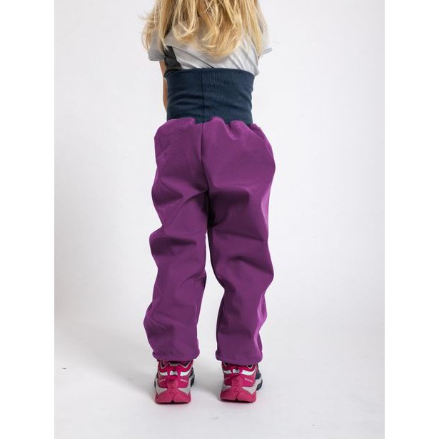 Unuo, Batolecí softshellové kalhoty s fleecem, Ostružinová + reflexní obrázek Evžen (Softshell toodler trousers)